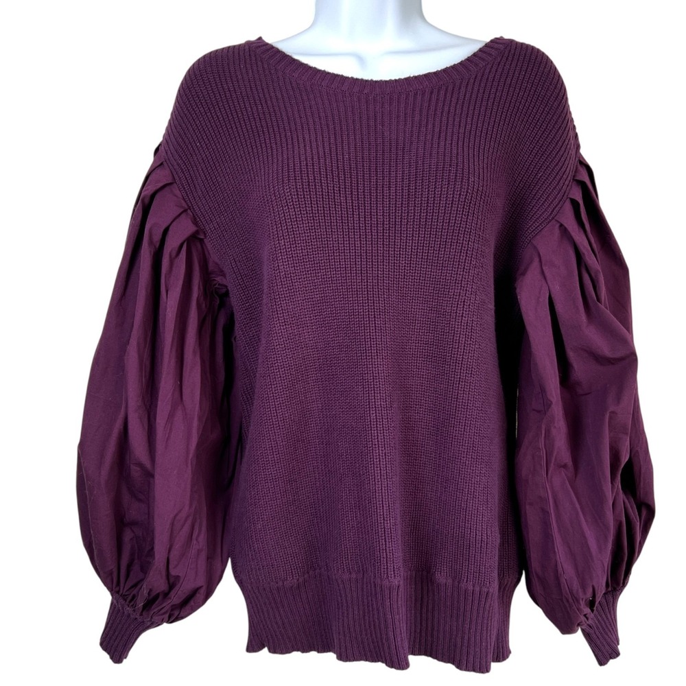 Maude Vivant Regency Puff Sleeve Mixed Media‎ Sweater Burgundy Size S Coquette